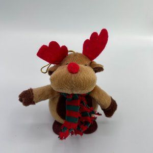 Toy-o-Rama Red-Antler Red-Nosed Reindeer w/ Frayed Scarf Christmas Tree Ornament